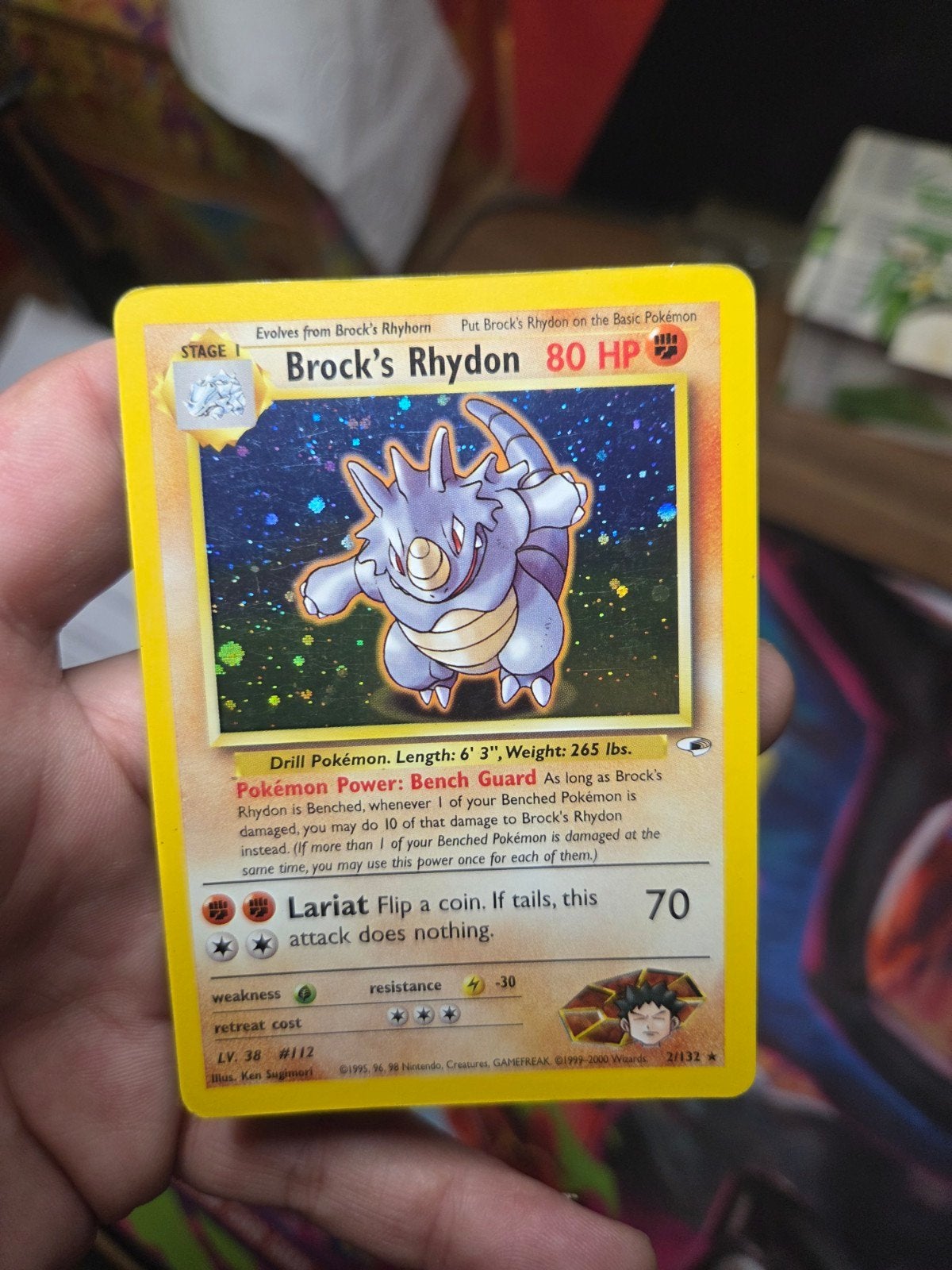 Brock's Rhydon 2/132 Holo Gym Heroes 2000 Wotc, Ophalen of Verzenden, Zo goed als nieuw, Losse kaart, Foil