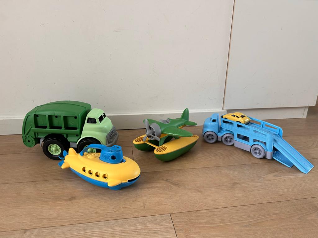 Green Toys complete set: onderzeeër, vliegtuig, vuilniswagen, Ophalen, Gebruikt
