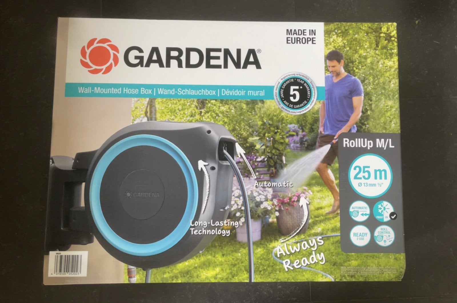 Gardena Wandslangenbox 25 RollUp M/L | Nieuw in doos, Ophalen of Verzenden, Nieuw, Tuinslang
