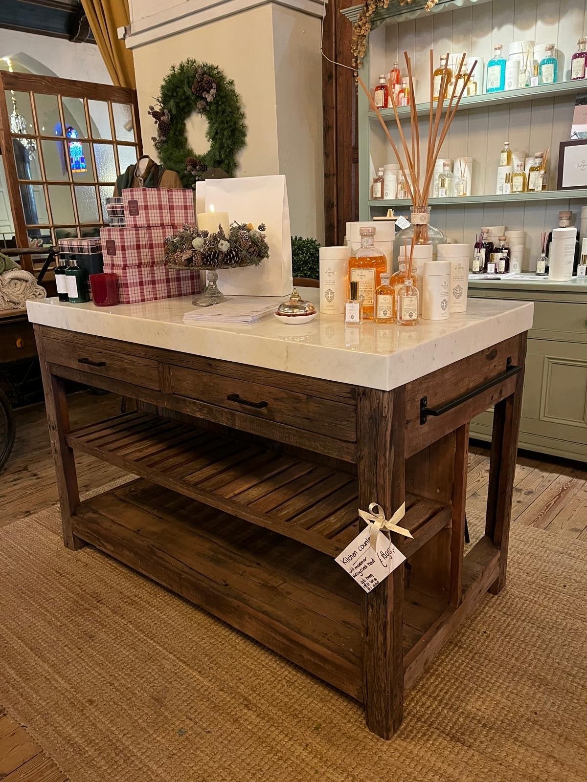 Keuken counter met marmerblad en gerecycled hout, Ophalen, Gebruikt, -, Hout