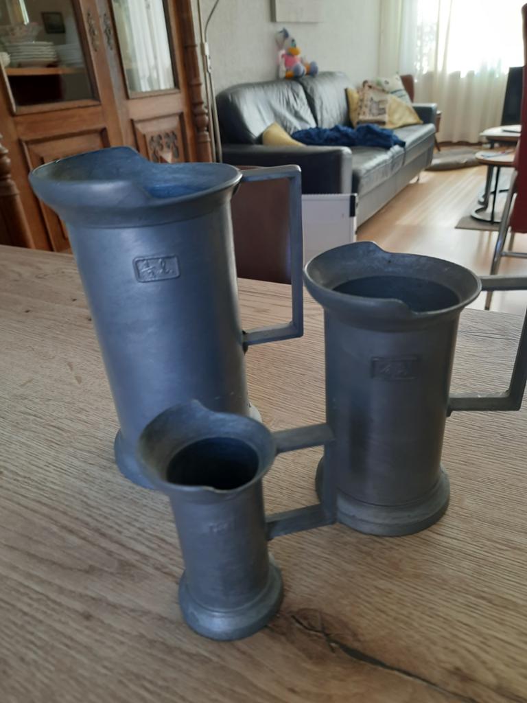 Set van 3 tinnen maatbekers - Peltrato - 95% tin, Ophalen of Verzenden