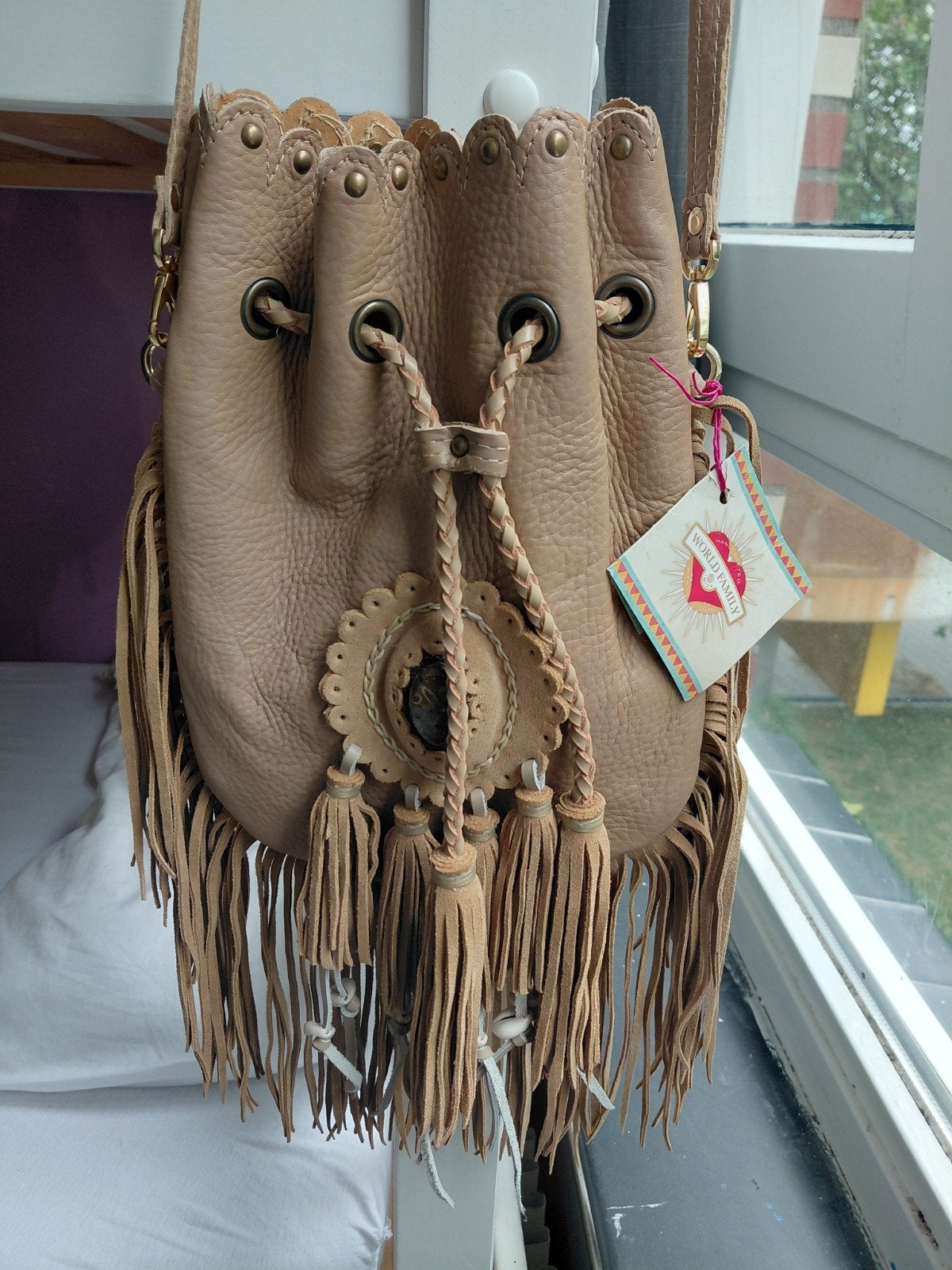 World Family Ibiza leren tas met franjes, Sieraden, Tassen en Uiterlijk, Tassen | Damestassen, Ophalen
