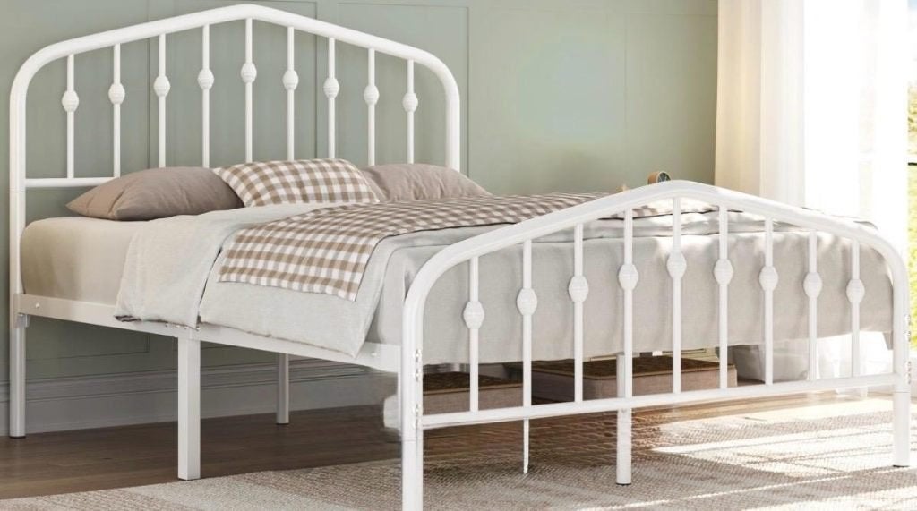 Modern Metalen Bed 140x200, Ophalen, Verstelbaar, Wit, Vintage