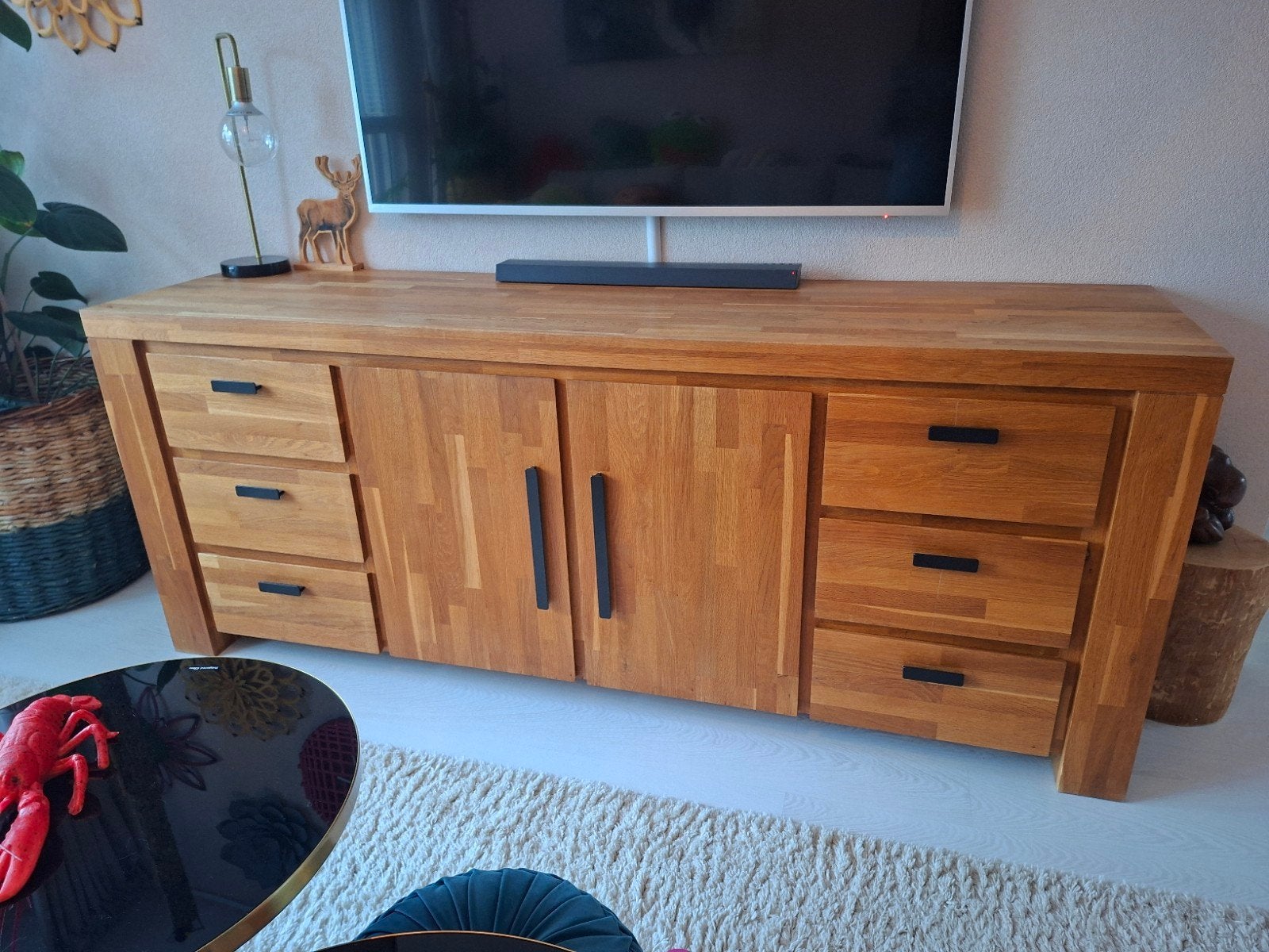 Massief eiken dressoir met lades en deuren, Huis en Inrichting, Gebruikt, Met lade(s), 150 tot 200 cm, Eikenhout