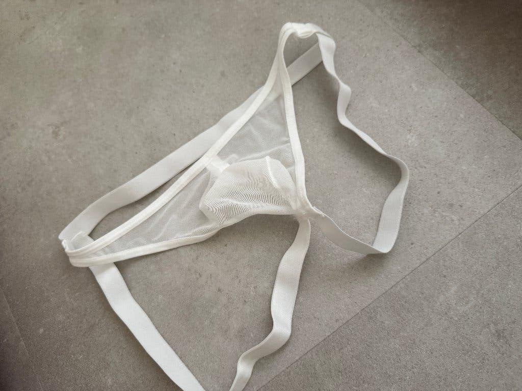 witte jock, nylon, maat M, bulge, shiny, Kleding | Heren, Ophalen of Verzenden, Wit, Slip
