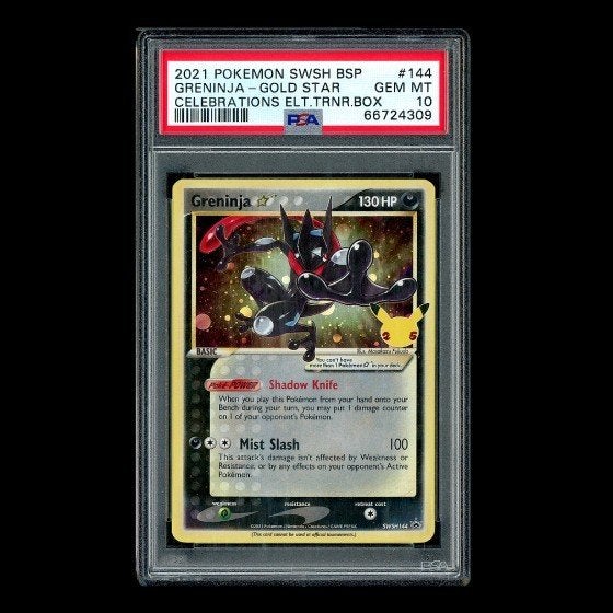 GEZOCHT Greninja Gold star Celebrations PSA 10, Ophalen of Verzenden, Zo goed als nieuw, Losse kaart, Foil