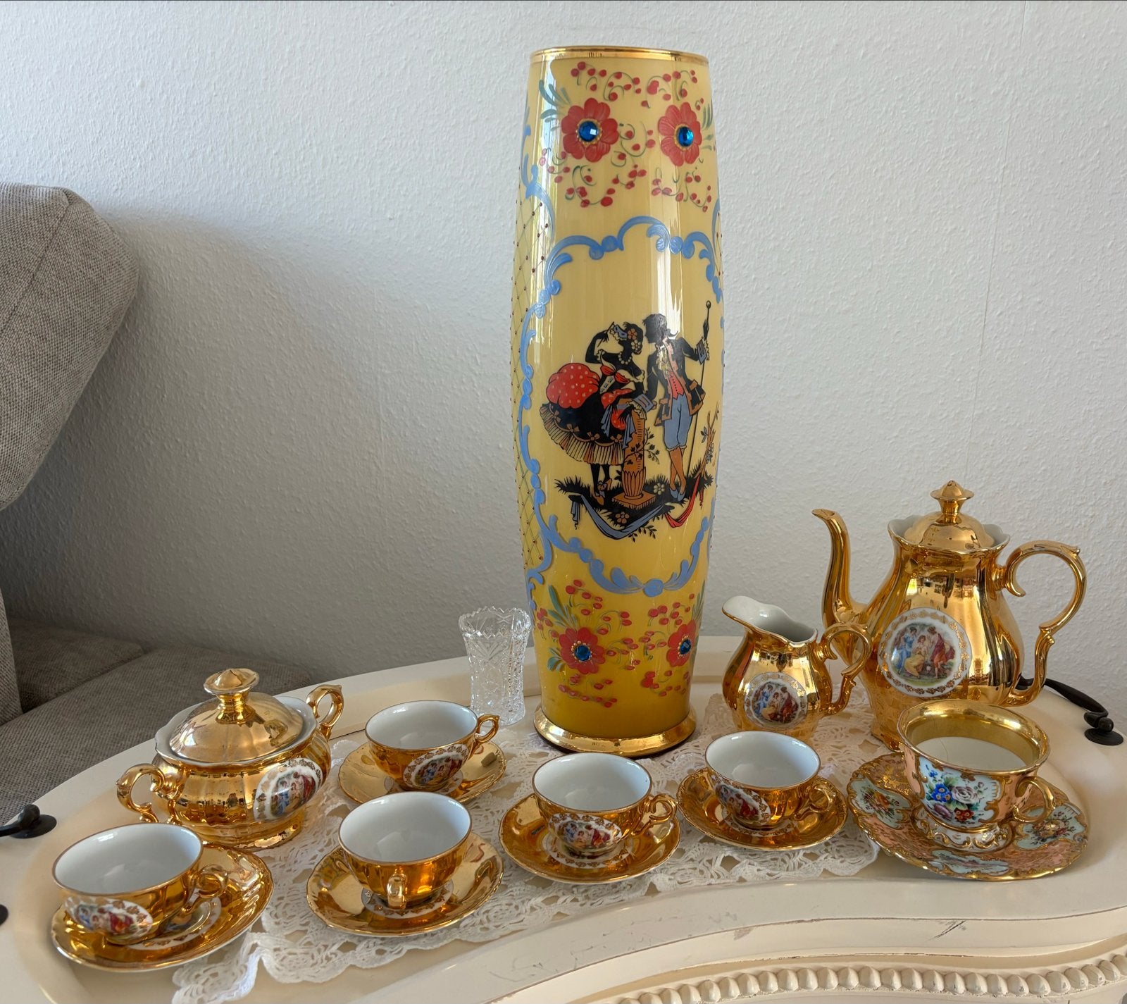 Vintage theeservies - 5 kopjes, theepot en meer, Ophalen of Verzenden