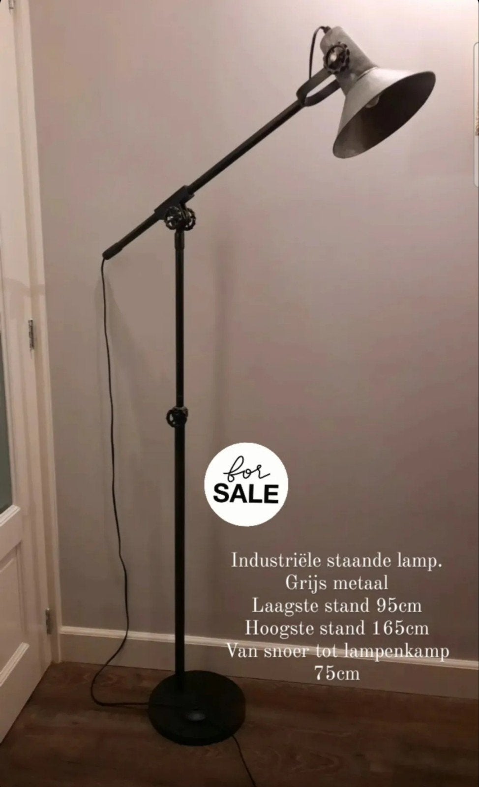 Industriële sta-lamp, Ophalen, Zo goed als nieuw, Metaal, 150 tot 200 cm
