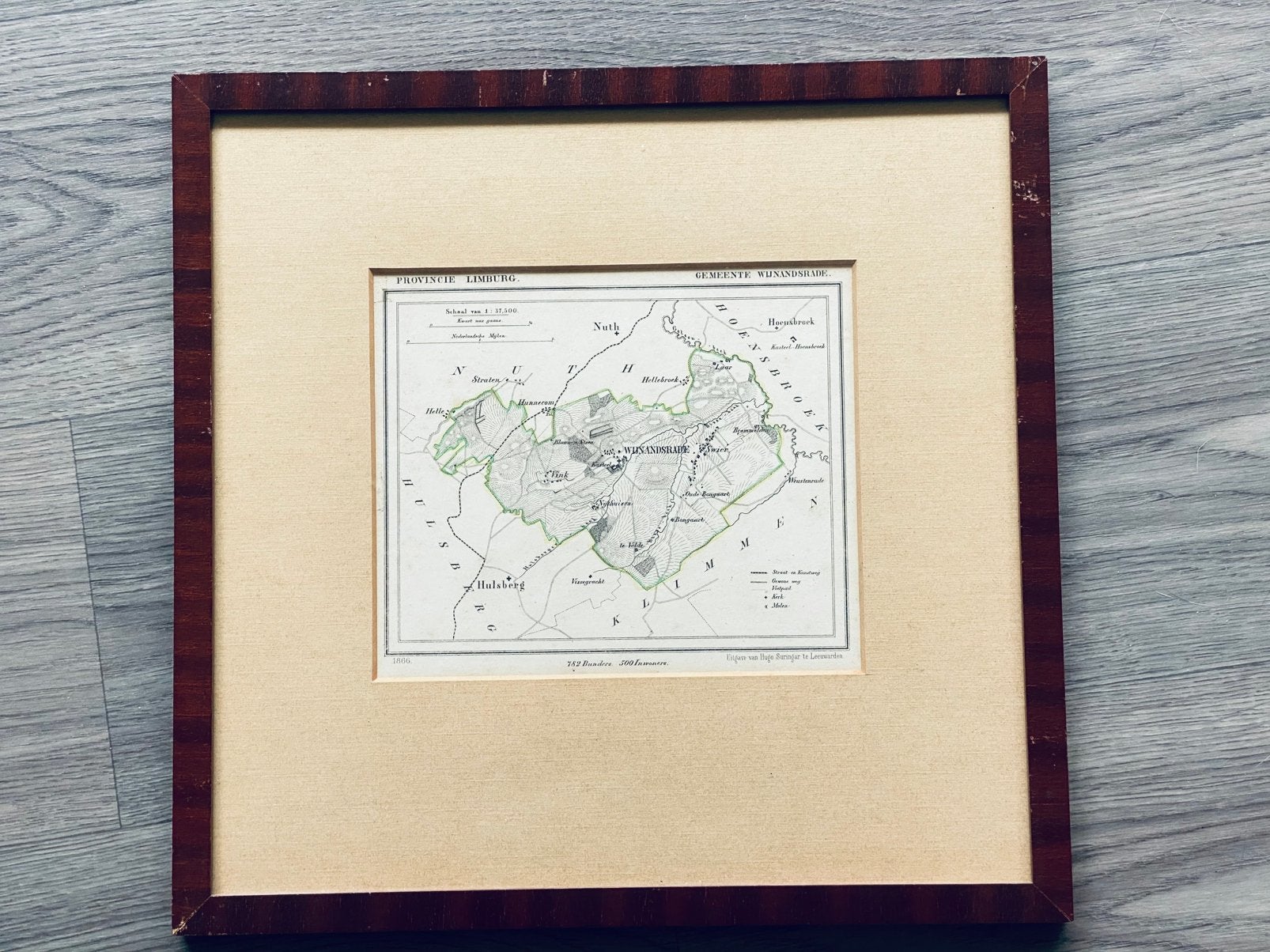 Antiek landkaartje Wijnandsrade 1866. Suringar Leeuwarden., Ophalen of Verzenden, 1800 tot 2000, Nederland, Landkaart
