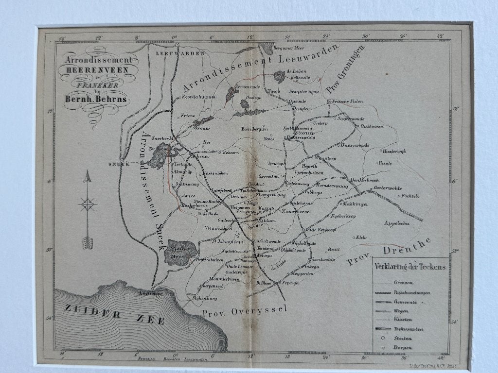 1861 - Arrondissement Heerenveen - Friesland P0851-08, Antiek en Kunst, Ophalen of Verzenden, Ets, 1800 - 1899