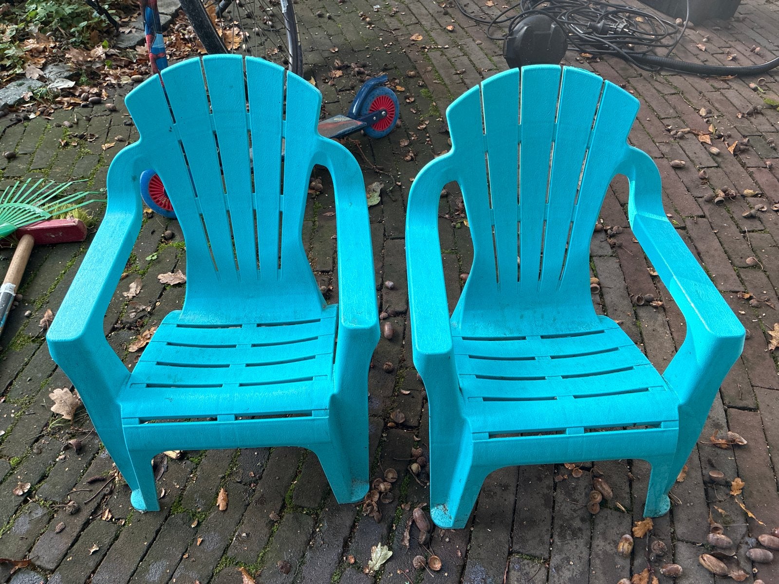 2x Blauwe Adirondack kinder Tuinstoelen - Kunststof, Ophalen, Gebruikt, Kunststof