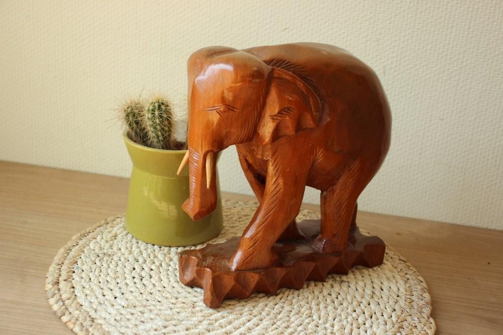 Houten groot olifant beeld, Ophalen of Verzenden, Hout, Beeld, 20 - 50 cm
