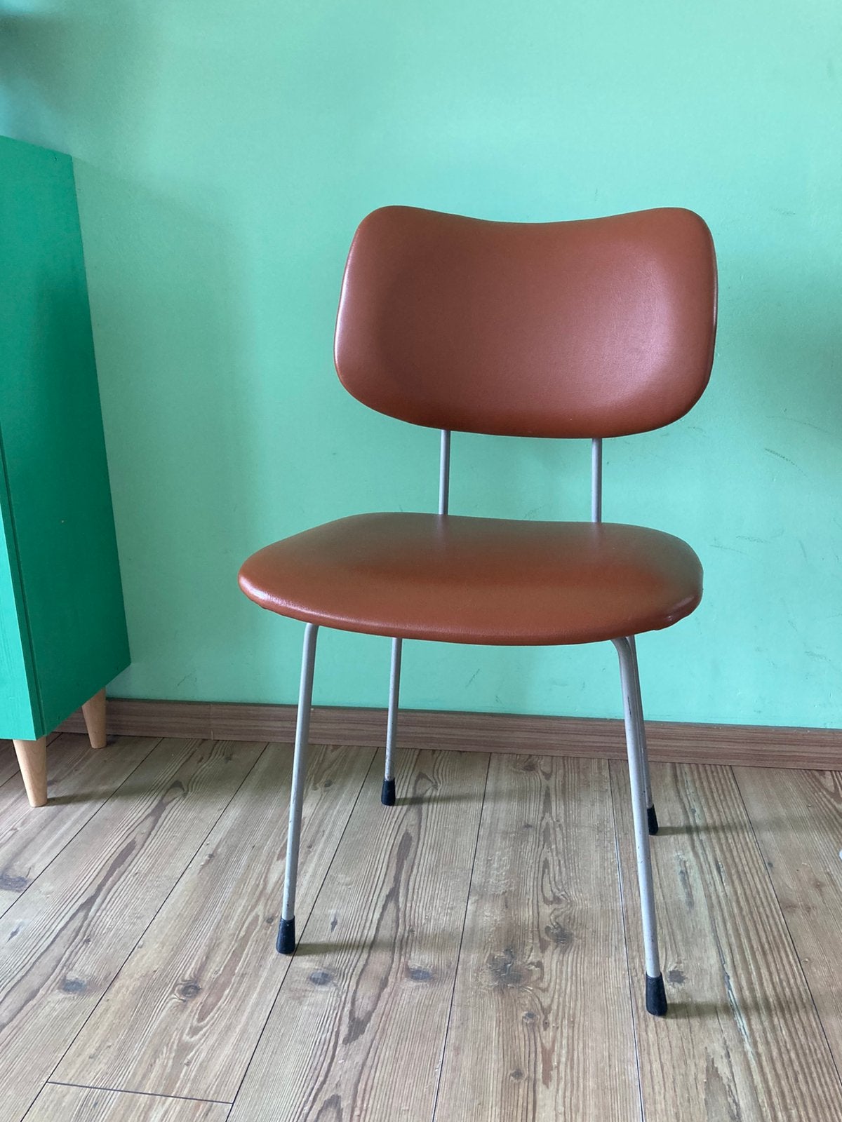 Vintage eetkamer stoel bureaustoel skai leer buisframe, Gebruikt, Bruin, Vintage, Leer