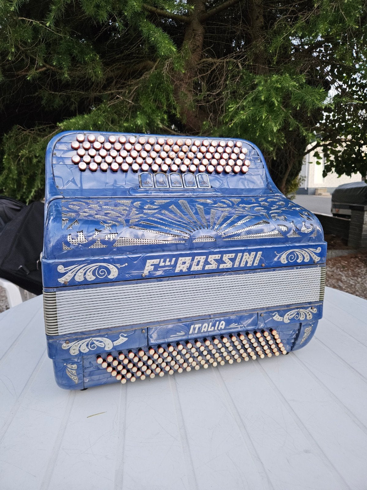 F.lli Rossini Knopaccordeon - 120 bas - 5-rijig B-Griff, Muziek en Instrumenten, Accordeons, Gebruikt, Met riemen, Overige formaten