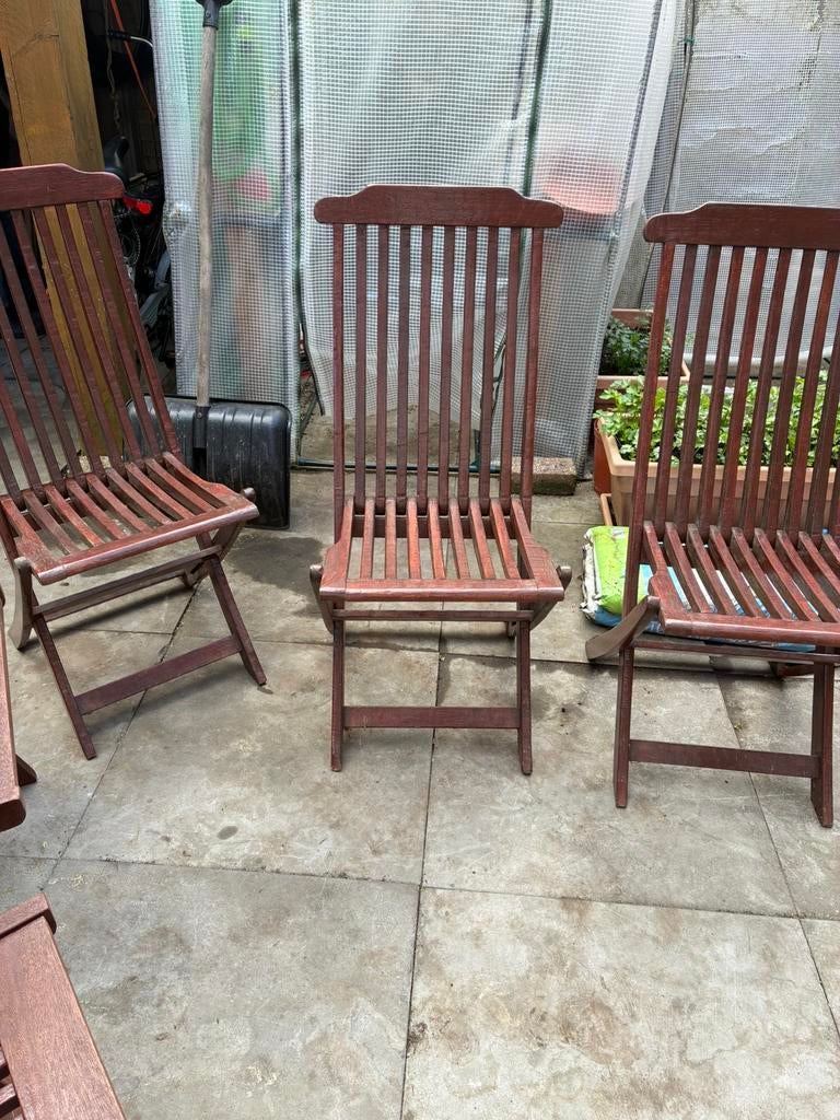 3 teakhout tuinstoelen tuinset, Ophalen of Verzenden, Zo goed als nieuw, Teakhout