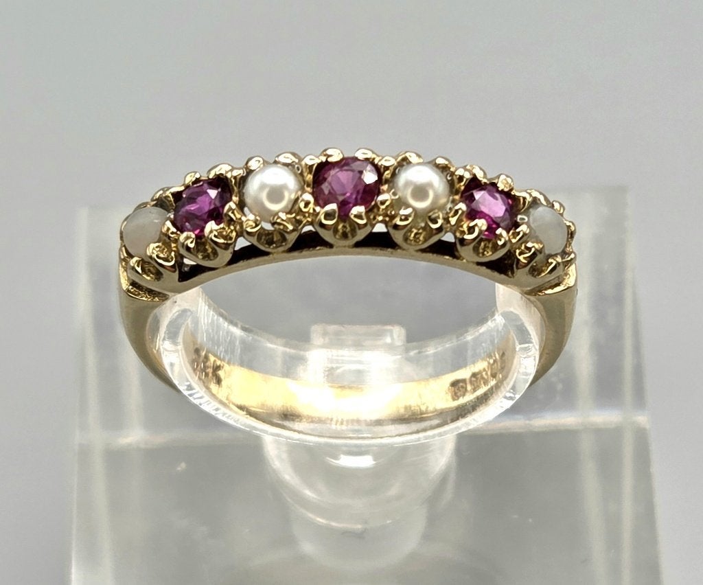 Vintage gouden ring  edelstenen robijn en parel. 2026/708, Sieraden, Tassen en Uiterlijk, Met edelsteen, ., Ophalen of Verzenden