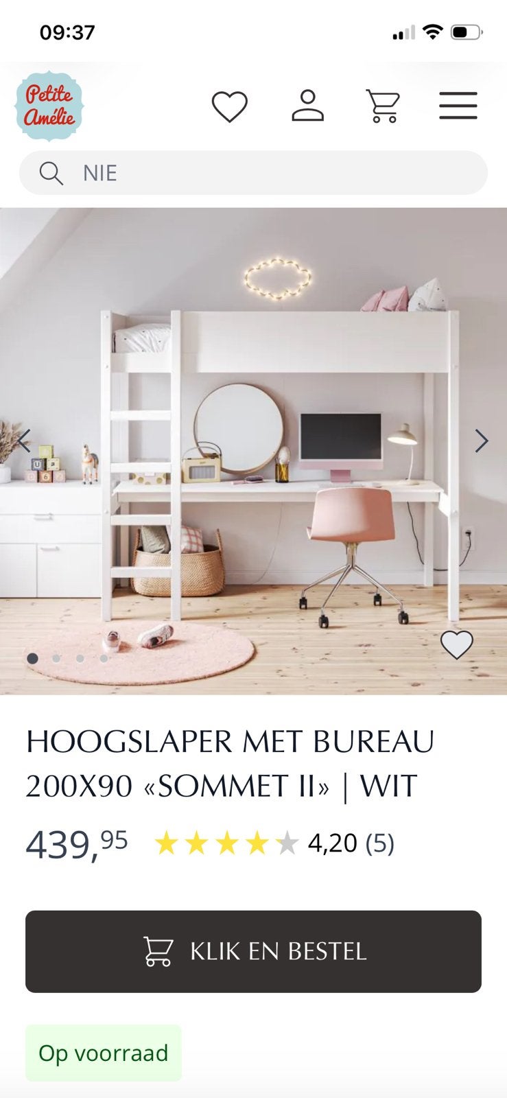 Hoogslaper van Petite Amélie, wit, Ophalen, Gebruikt, Hoogslaper