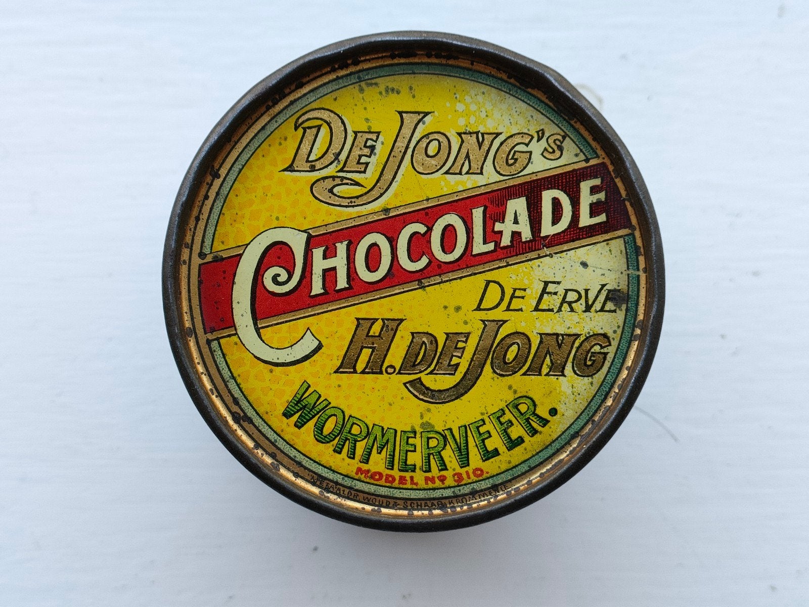 De Jong's Chocolade blikje trommeltje Wormerveer, Verzamelen, Ophalen of Verzenden, Gebruikt, Overige