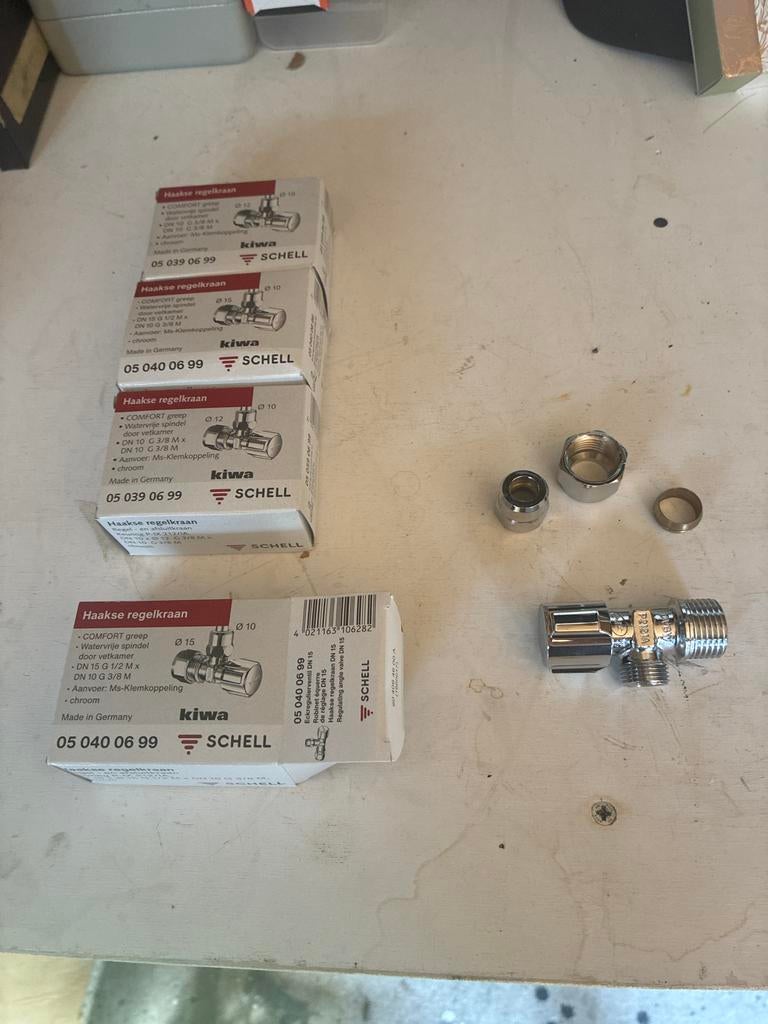 Kiwa Schell Haakse regelkraan Chroom DN 15 G 1/2 M x DN 10 G, Ophalen of Verzenden, Zo goed als nieuw