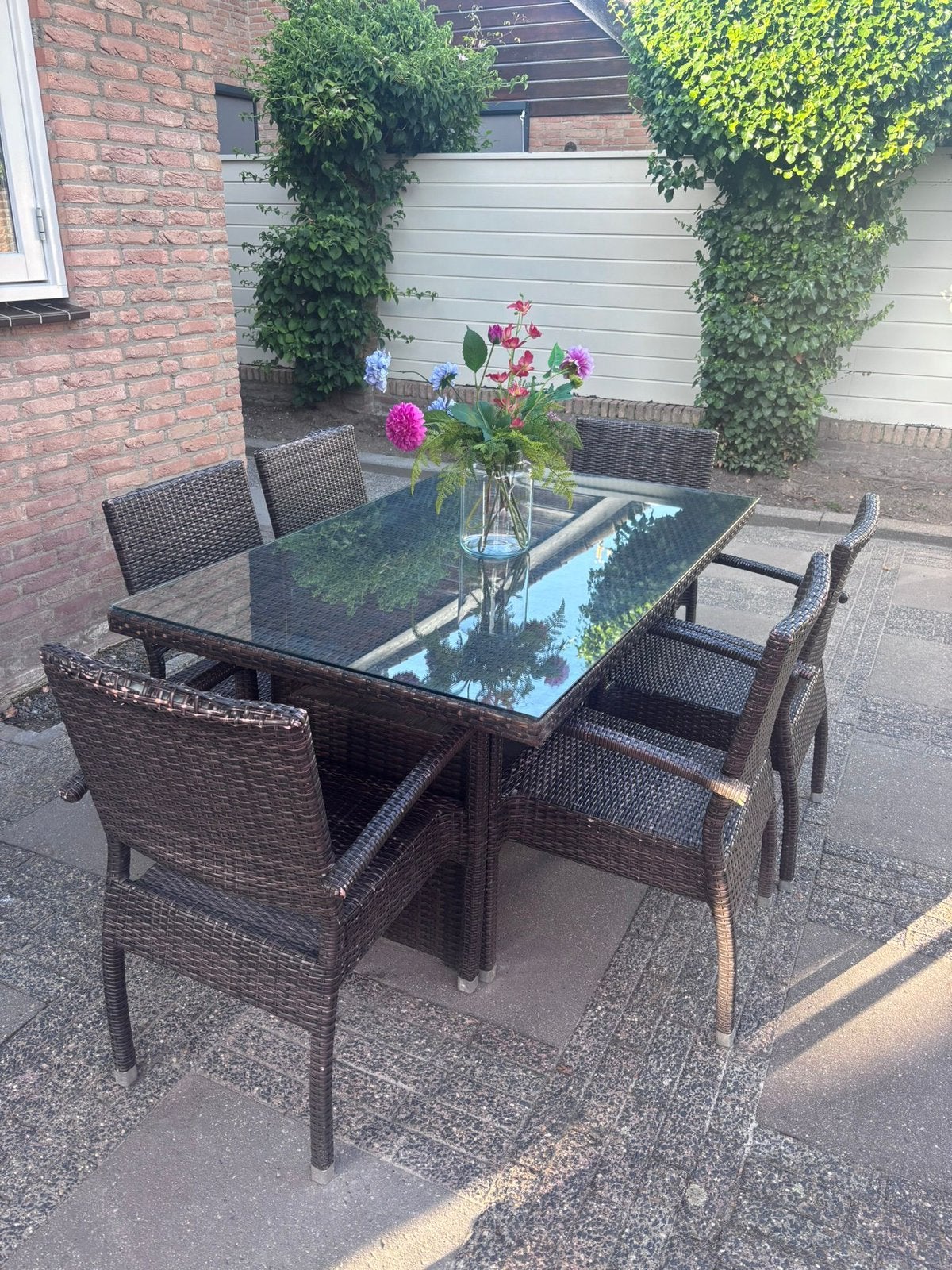 Rotan materiaal  tuinset 150x90x76cm, Ophalen, Gebruikt, Rotan, 6 zitplaatsen