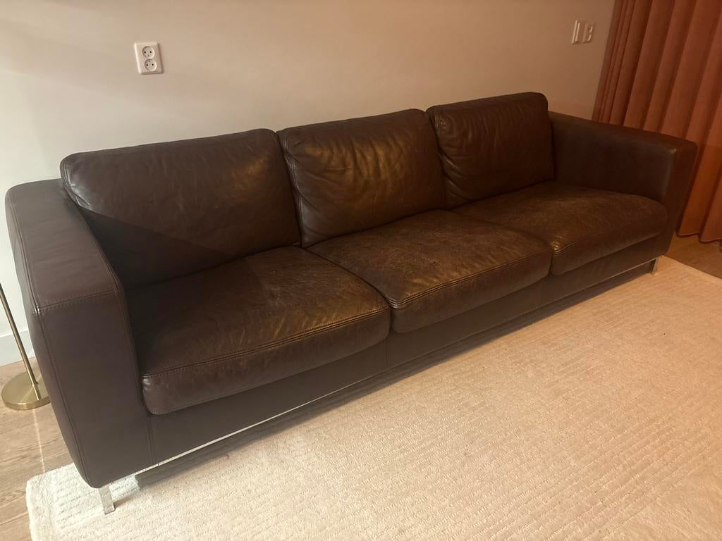Leren 3-zitsbank 2.5m breed Goossen model Massimo  - Bruin, Huis en Inrichting, Ophalen, Gebruikt, Driepersoons, Rechte bank