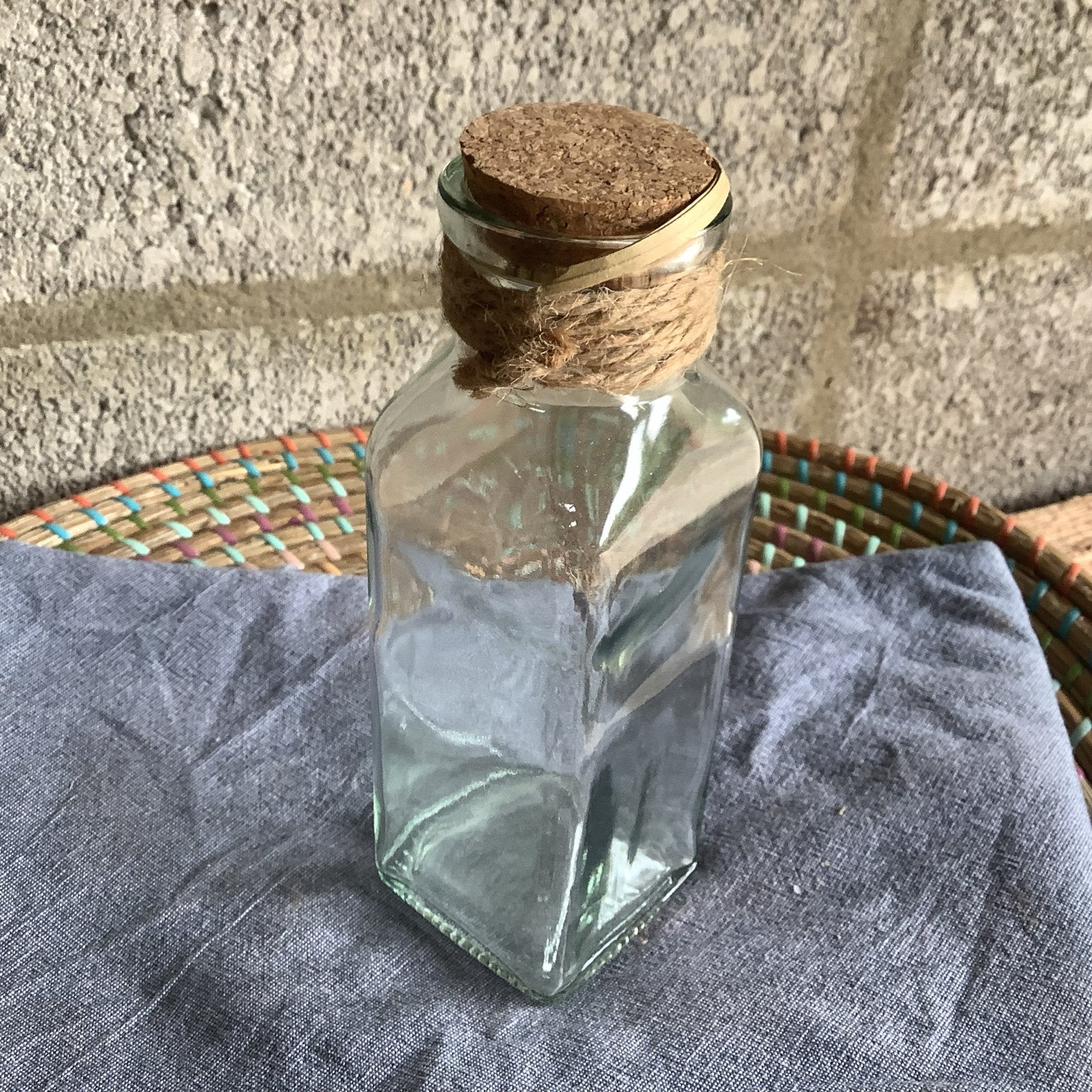 Glazen potjes en flesje met kurk - decoratie/opslag, Ophalen of Verzenden, Gebruikt, Glas, Overige stijlen