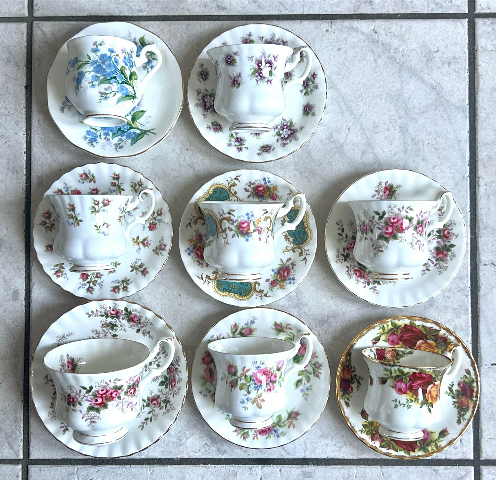 Royal Albert theekopjes en schotels - diverse patronen, Ophalen of Verzenden