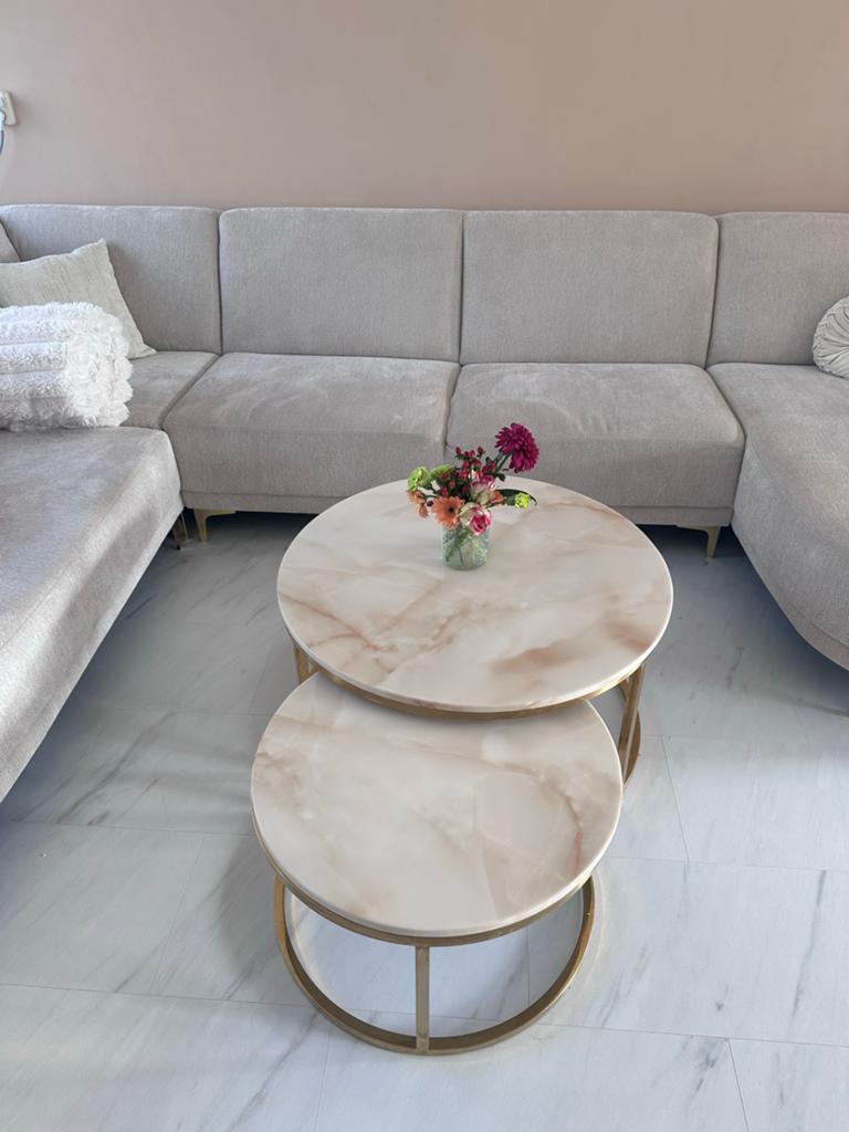 Nieuwe marmeren salontafels set van 2, in Obdam, Overige materialen, Rond, Nieuw, Minder dan 50 cm