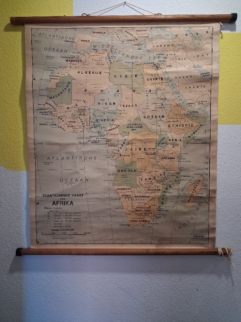 Schoolkaart Afrika, Antiek en Kunst, Ophalen of Verzenden, Aardrijkskunde