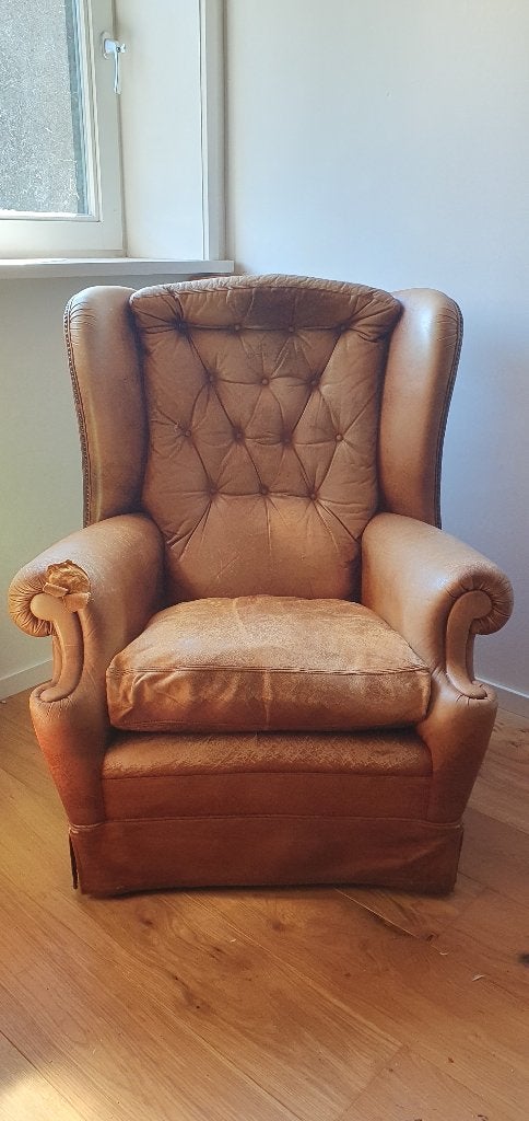 Chesterfield Fauteuil, Huis en Inrichting, Fauteuils, Ophalen, Gebruikt, 75 tot 100 cm, Leer