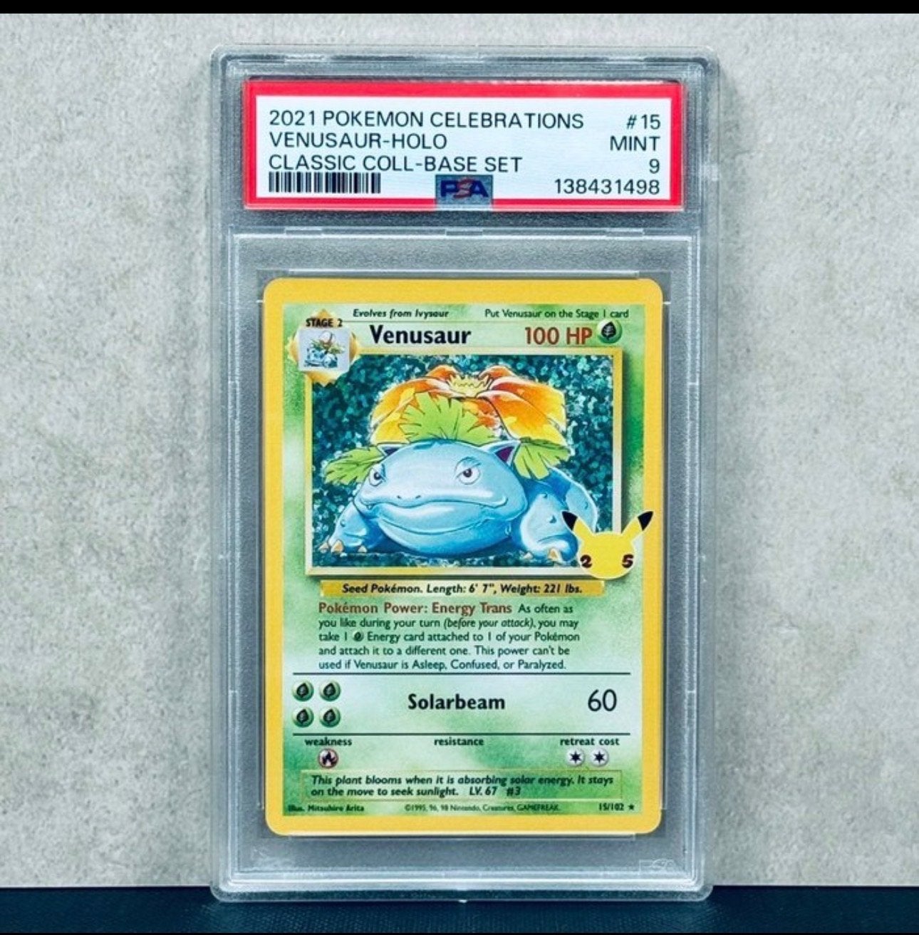 PSA 9 Venusaur Holo 2021 Celebrations Classic Collection, Verzenden, Zo goed als nieuw, Losse kaart