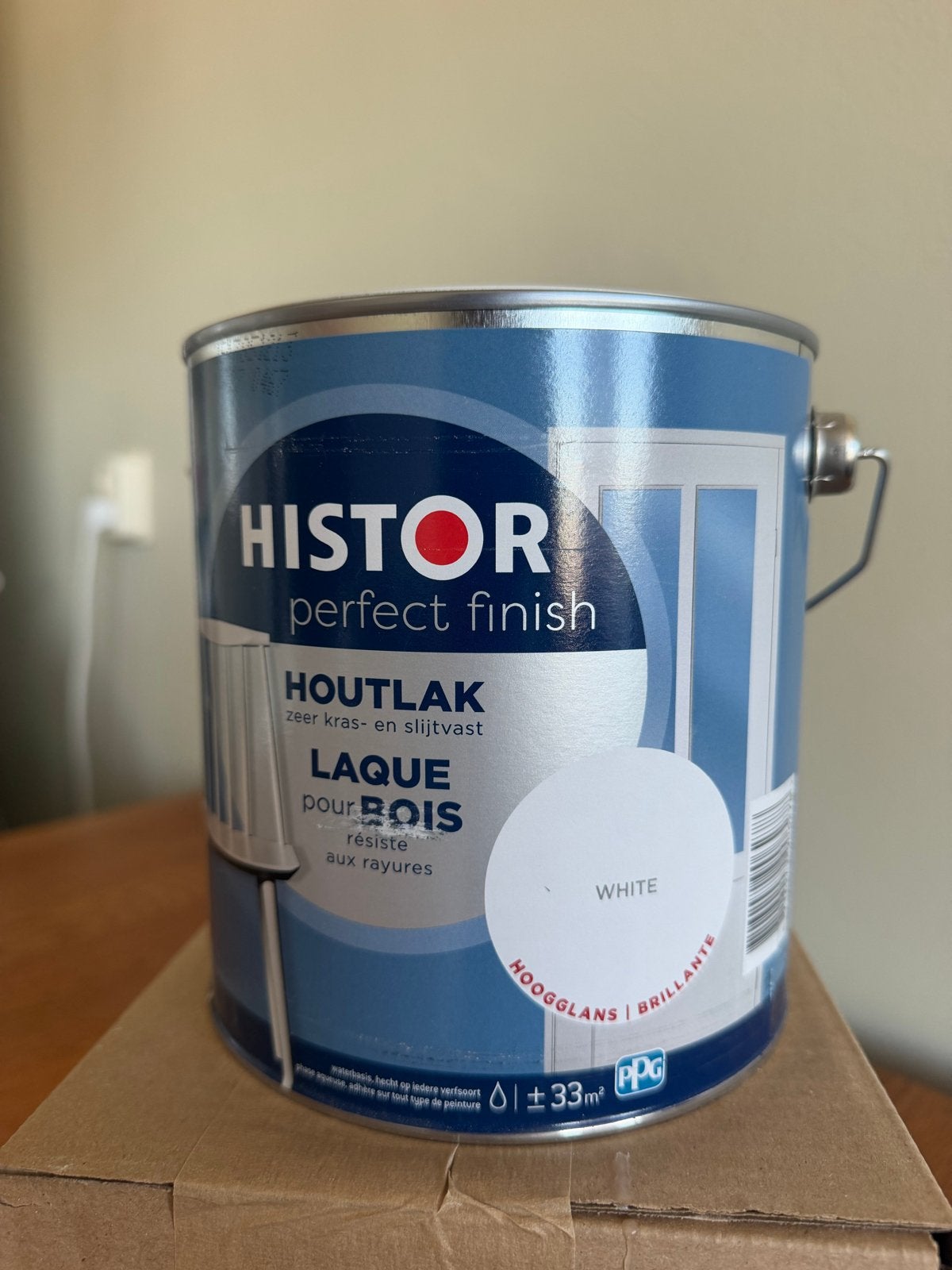 2x Histor Hoogglans Wit Houtlak - Nieuw in Doos, Wit, Nieuw, Ophalen of Verzenden, Lak
