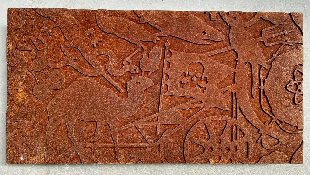Gietijzeren paneel, als in gebruik bij Kraton 230, 45 x 90, Ophalen, Metaal, Wandsculptuur, Industrieel