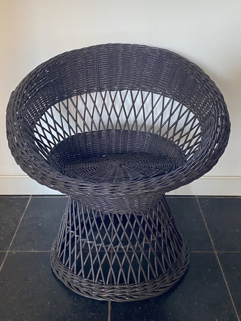 vintage rotan stoel, kuipstoel, Huis en Inrichting, Stoelen, Ophalen, Vintage bohemian, Riet of Rotan, Zo goed als nieuw