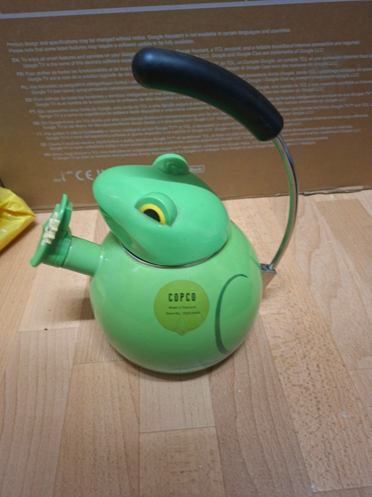 Leuke groene kikker fluitketel - COPCO, Theepot/fluitketel, Ophalen of Verzenden, Metaal, Overige merken