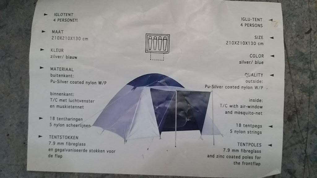 Iglotent 4-persoons - Zilver/Blauw, Caravans en Kamperen, Tenten, Ophalen, Gebruikt, Tot en met 4
