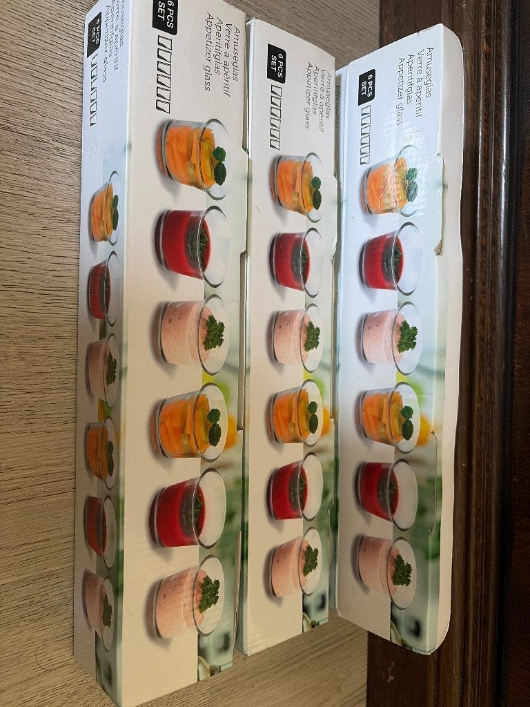 Set van 3x6 aperitiefglaasjes - nieuw in doos, Huis en Inrichting, Beige, Nieuw, Ophalen of Verzenden, Overige merken
