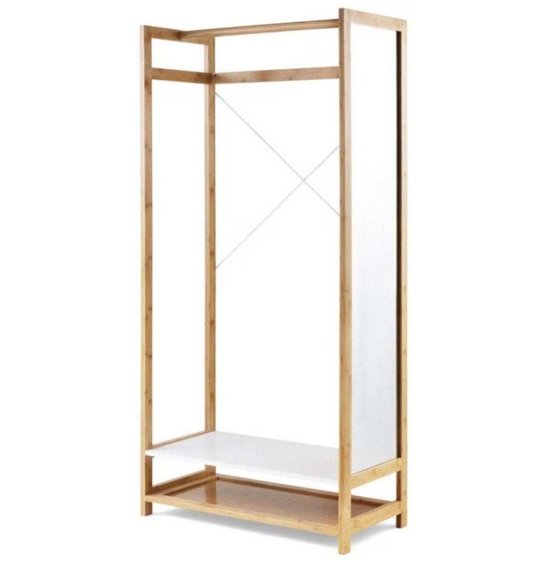 Bamboe Kledingrek met spiegel, 80x40x165 cm, Ophalen, Japans, 50 tot 100 cm, Zo goed als nieuw