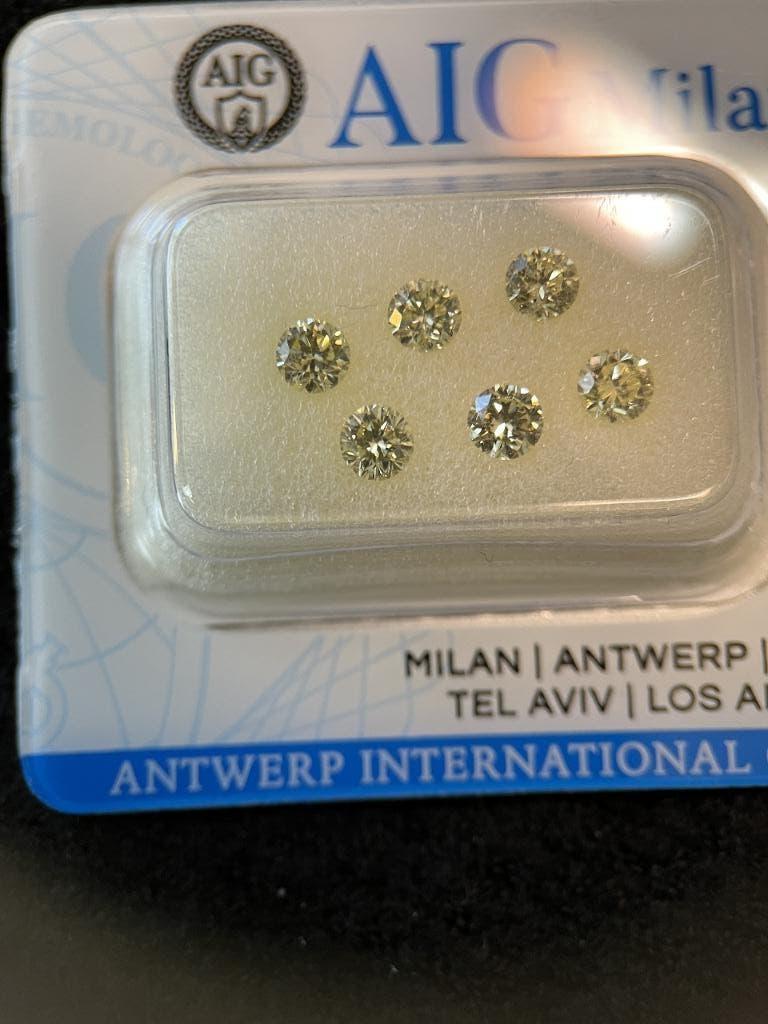 6 round brillianten 1.12 carat nat.fancy yellow (1590), Sieraden, Tassen en Uiterlijk, Edelstenen, Ophalen of Verzenden, Zo goed als nieuw
