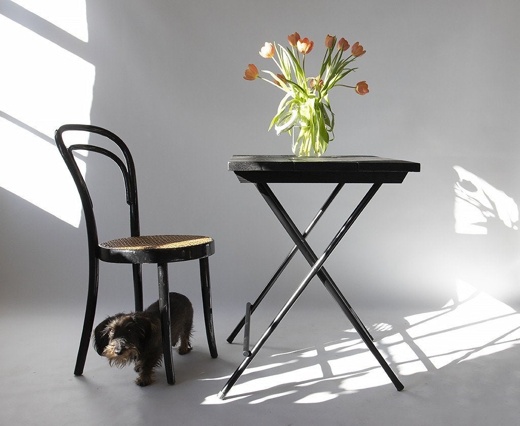 Franse stijl klaptafel bistrotafel terrastafel zwart, Ophalen, Minder dan 55 cm, Gebruikt, Industrieel, Vintage, Boho, Memphis Milano