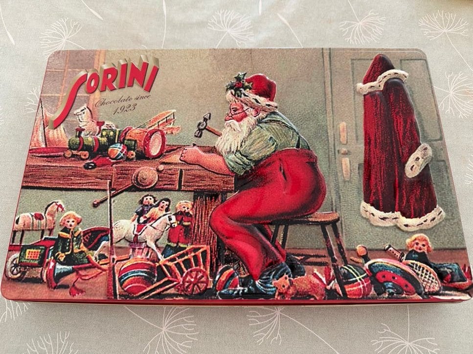 Vintage Sorini Blikdoos - Chocolade sinds 1923, Verzamelen, Blikken, Ophalen of Verzenden, Gebruikt, Koek(jes), Overige merken