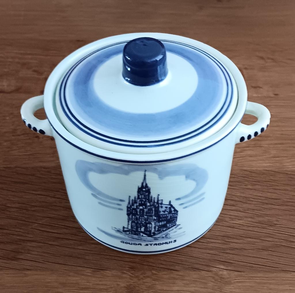 Delft/Delfst blauw stroopwafel dekselpot - Waag-Stadhuis, Ophalen of Verzenden
