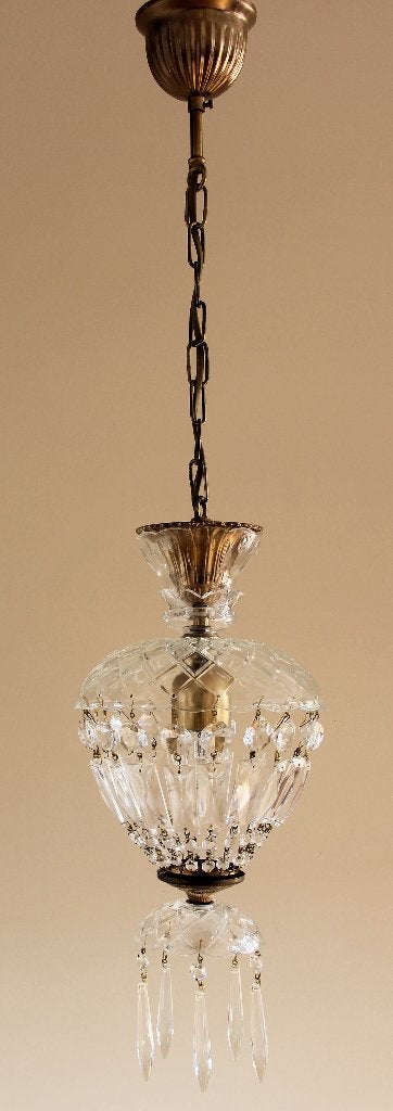 Oud zakkroonluchtertje met glazen schaal, Antiek en Kunst, Antiek | Lampen, Ophalen