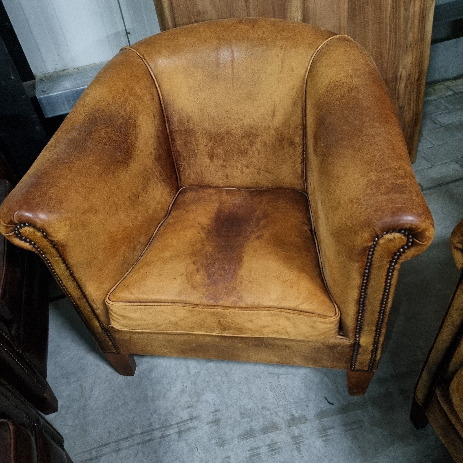 2 vintage schapenleren fauteuils + BEZORGING GRATIS, Gebruikt, ., Chesterfield, Ophalen of Verzenden