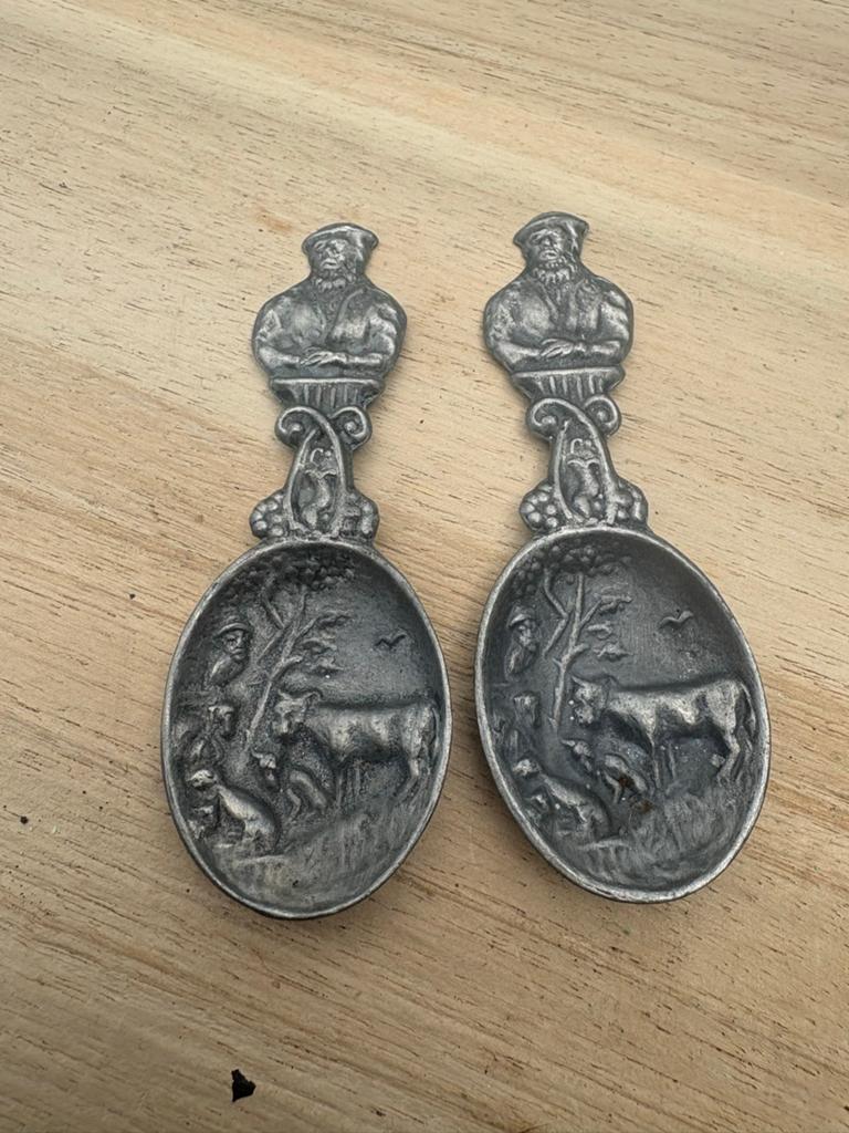 Set van 2 antieke tinnen lepels - Oud-Holland Tingteteru, Ophalen of Verzenden