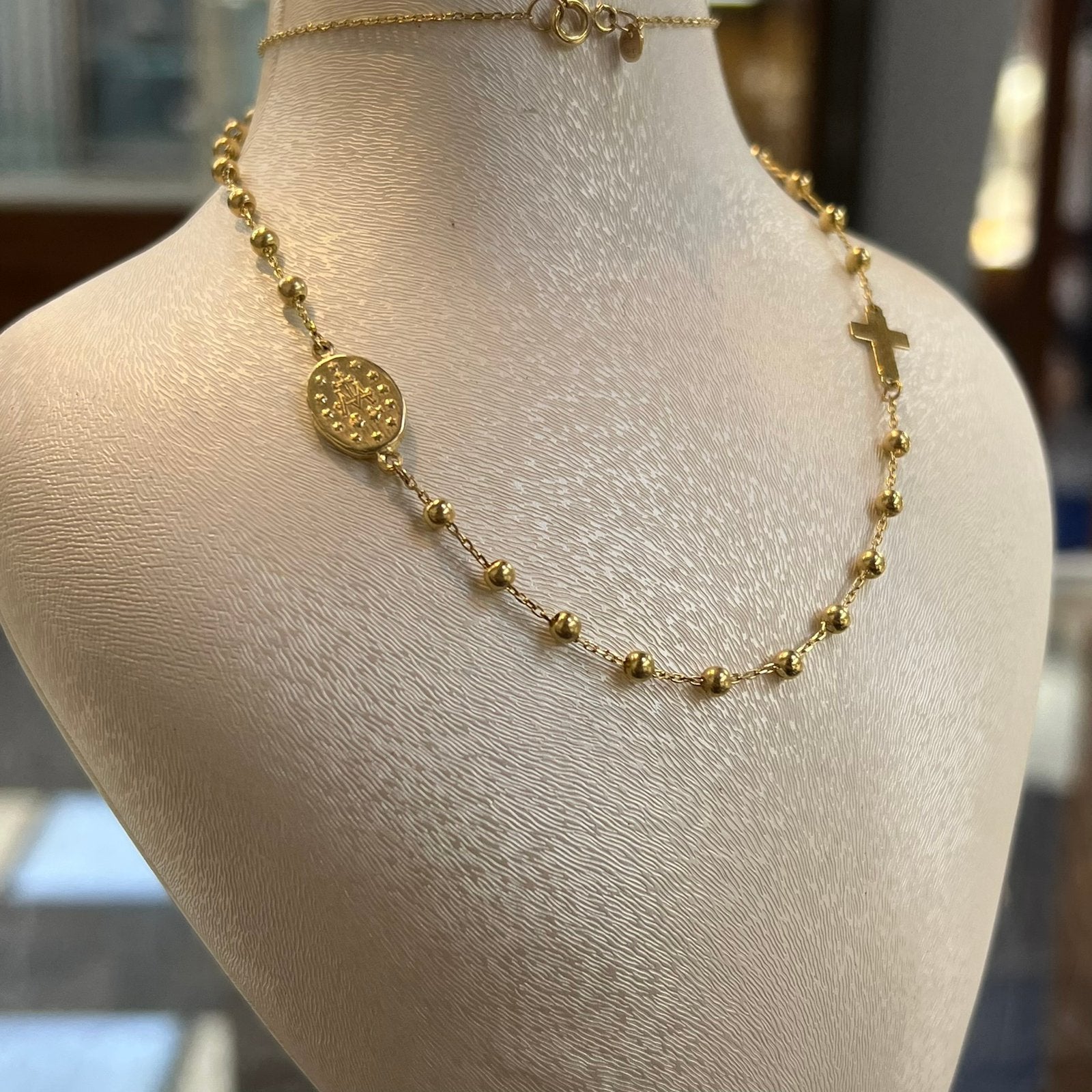 14 karaats gouden ketting collier rozenkrans kruis, Ophalen of Verzenden, Zo goed als nieuw, Goud