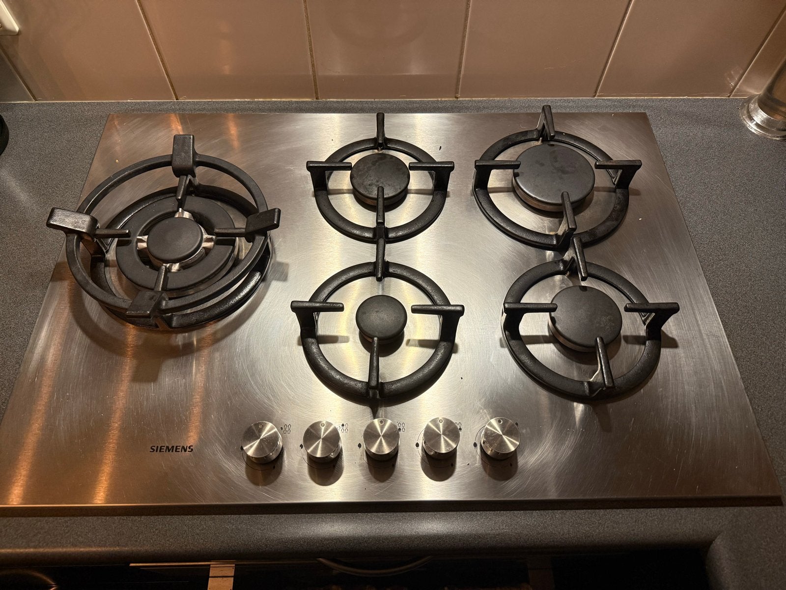 Siemens 5 pit RVS Kookplaat + grillplaat + Cover + Pannenset, Witgoed en Apparatuur, Ophalen, Gebruikt, Minder dan 85 cm, 60 cm of meer
