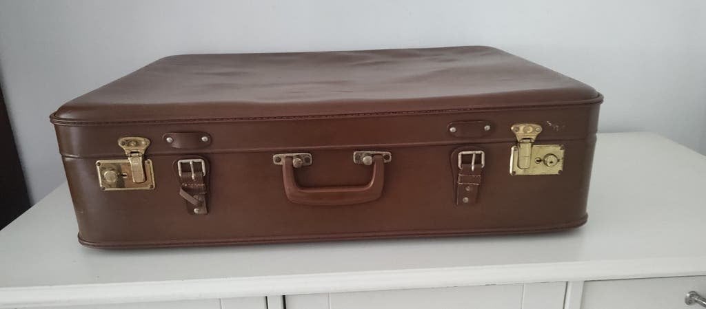 K716 Vintage jaren 50 koffer van geperst karton, Sieraden, Tassen en Uiterlijk, Koffers, Ophalen, Overige materialen, Gebruikt
