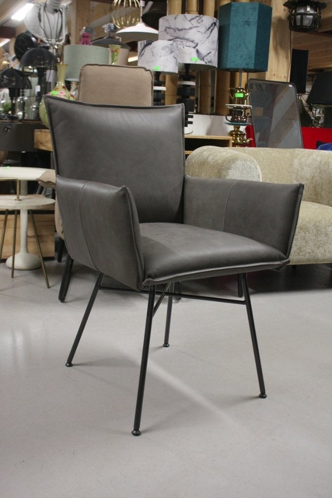 8 luxe eetkamerstoelen Sanne Jess stof leer armleuningen, Ophalen, Bruin, Leer, Zo goed als nieuw