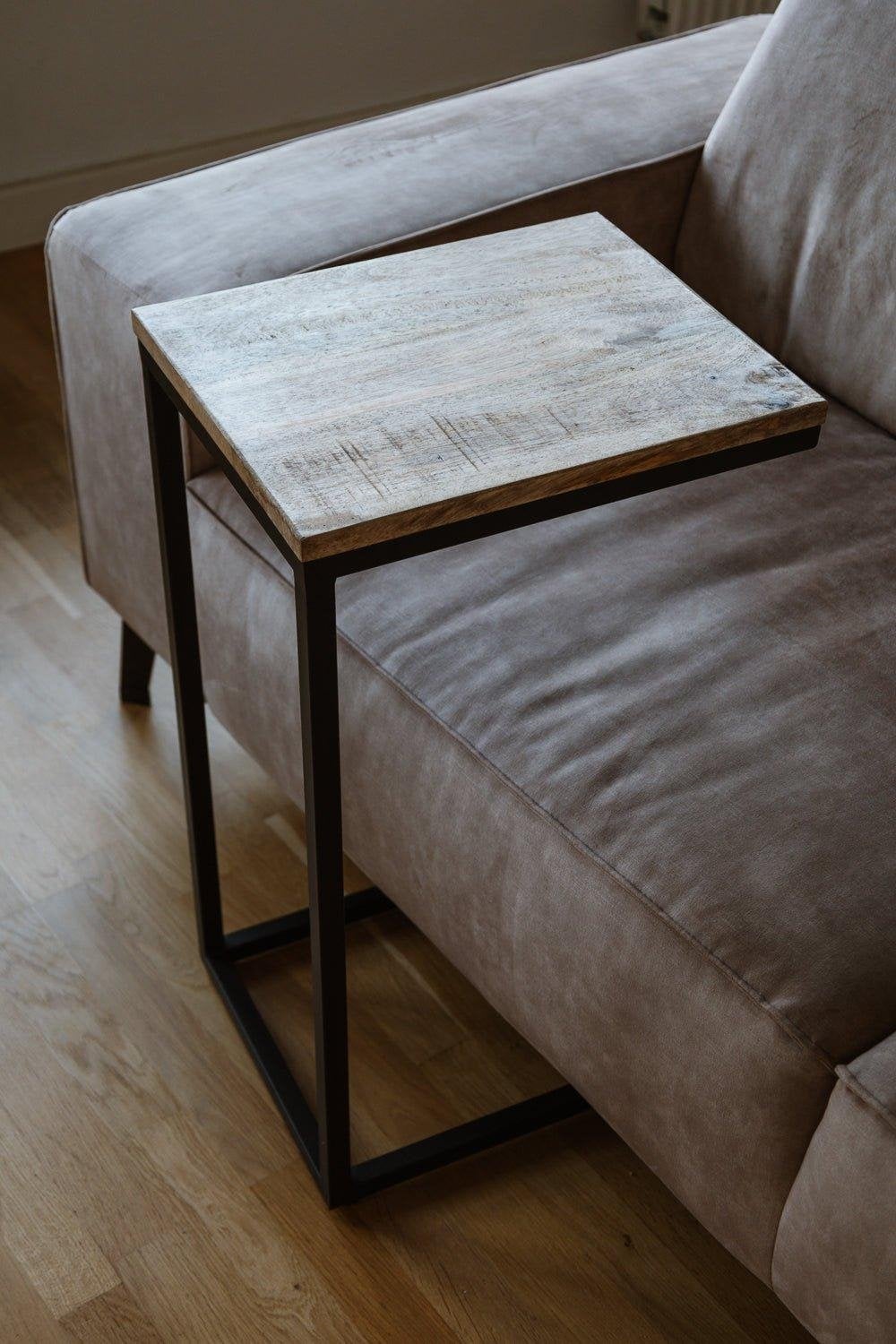 Bijzettafel Mangohout met Metalen Frame - H65xB38,5xD30,5cm, Huis en Inrichting, Tafels | Bijzettafels, Ophalen, Minder dan 55 cm
